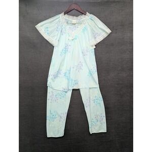Miss Diva Vintage PJ Set Pajamas Blue/Purple Floral Pants GrannyCore Grandma S